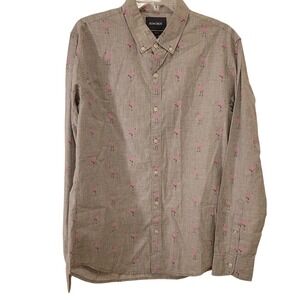 BONOBOS Slim Fit Men's Heather Grey Flamingo Print Button Down Shirt Size L